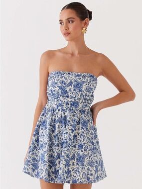 Peppermayo Forget Me Not Linen Mini Dress - Blue Paisley - Size 8
